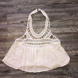 White halter crop top